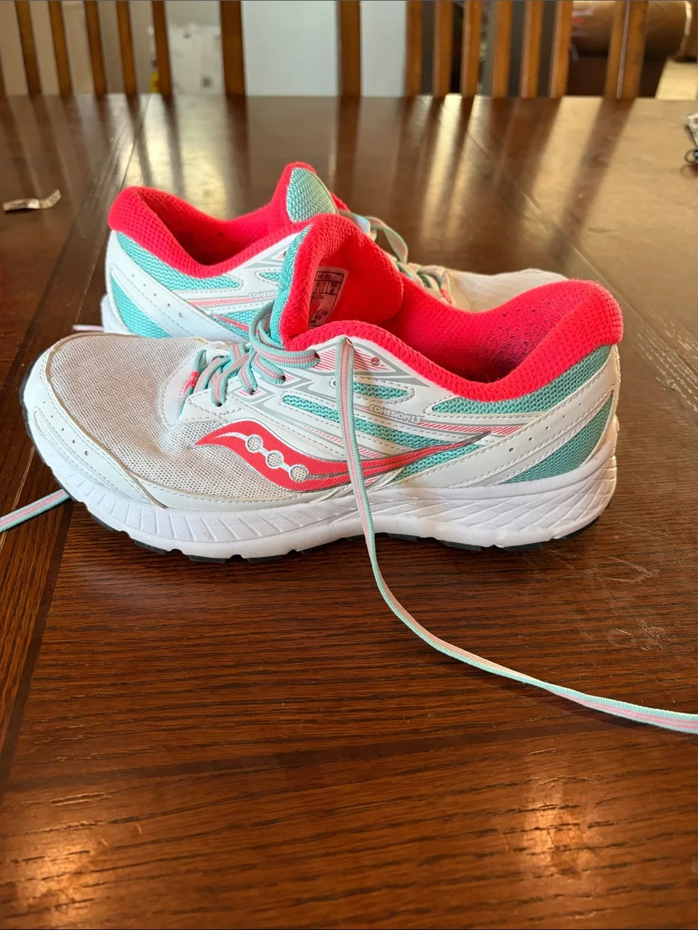 Saucony White Running Shoes with Pink & Teal Details